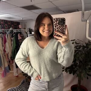 Free People V-Neck Knit Pullover Sweater Light Blue Size Small